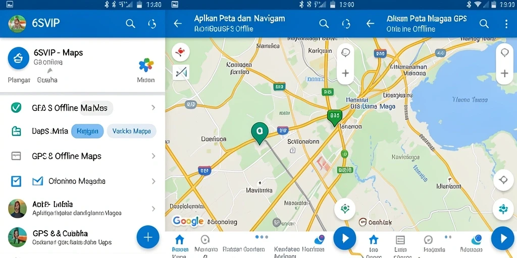 Antarmuka aplikasi GPS Offline 6SVIP dengan fitur navigasi yang lengkap.