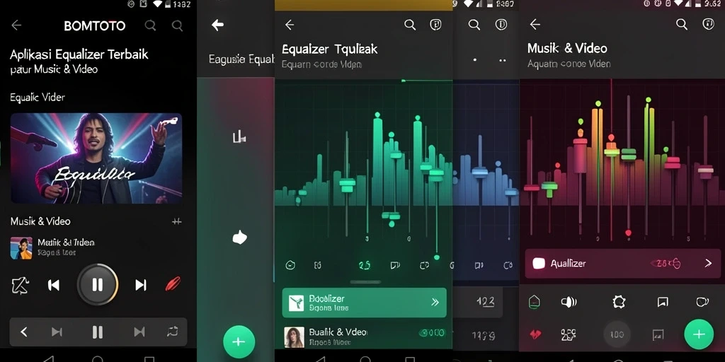 Antarmuka aplikasi BOMTOTO menampilkan pengaturan Equalizer yang menarik.