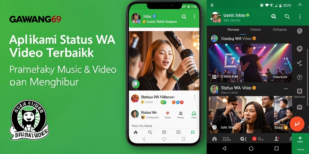 Antarmuka GAWANG69 dengan beragam pilihan video untuk status.