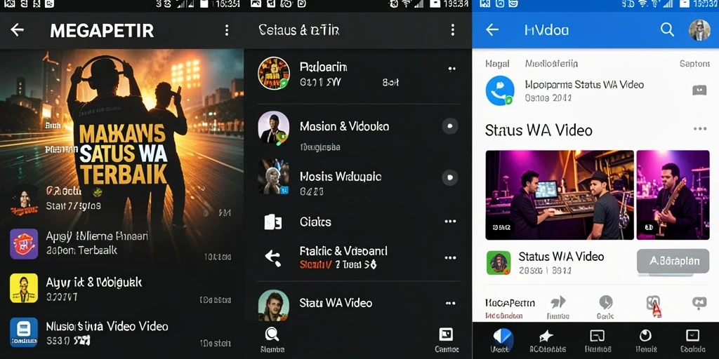 Tampilan antarmuka MEGAPETIR dengan video-status yang menarik.
