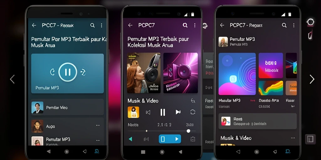 Tampilan antarmuka PCPC7 yang menarik dan fungsional untuk pemutar MP3.