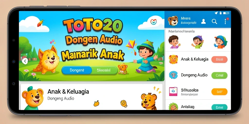 Antarmuka pengguna TOTO20 yang ramah anak memperlihatkan pilihan cerita.